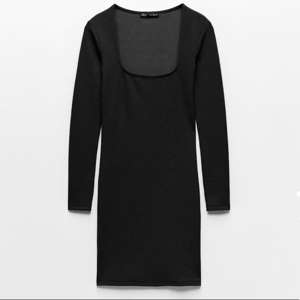 ZARA Textured Weavy Dress Black - Picture 3 of 5